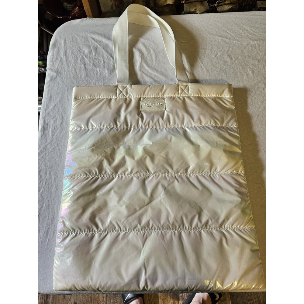 Bath & Body Works Iridescent Pearl Puffer Tote Bag Large Reusable Shopping Bag